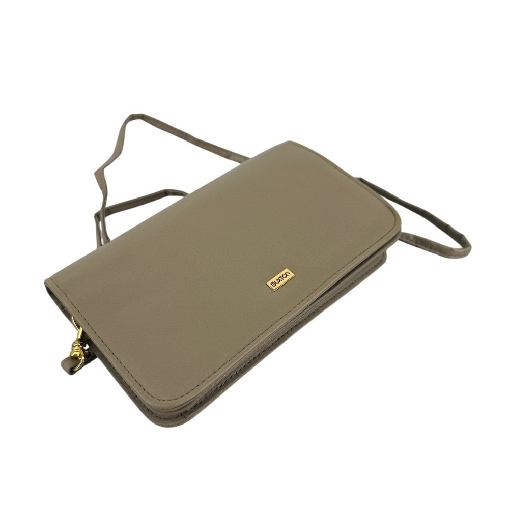 Buxton Beige Crossbody‎ Wallet Bag Small Shoulder Purse Gold Tone Hardware